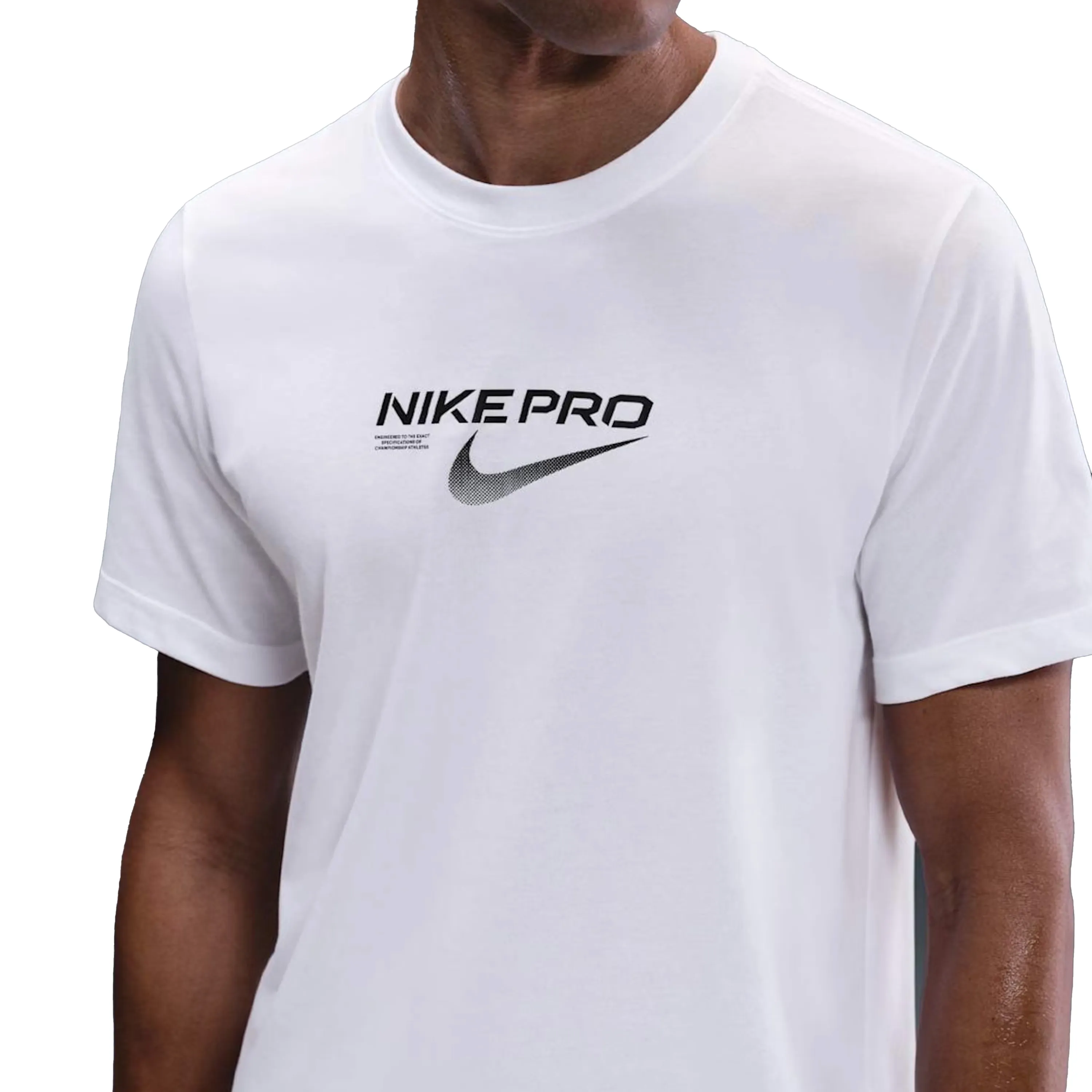 Camiseta Nike Pro Training masculina branca vista frontal para ajuste
